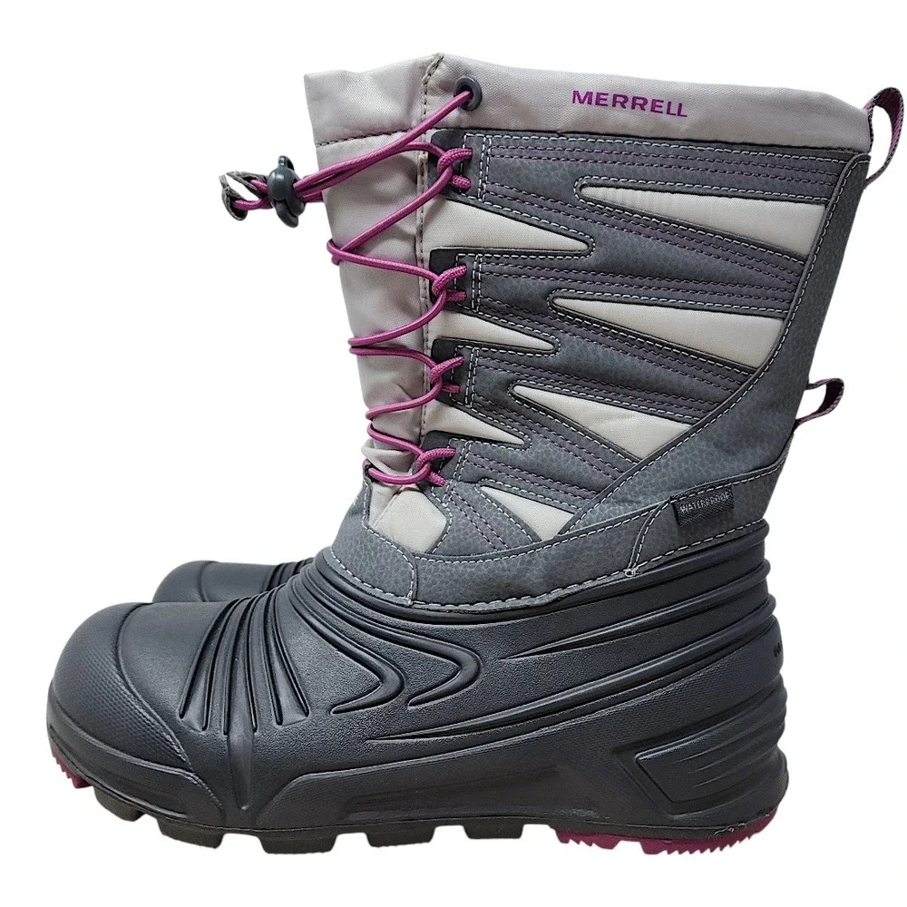 Merrell Snow Boots 5M Kids 6.5 Wom Snow Quest Lite 3 Grey Purple Waterproof 400g
